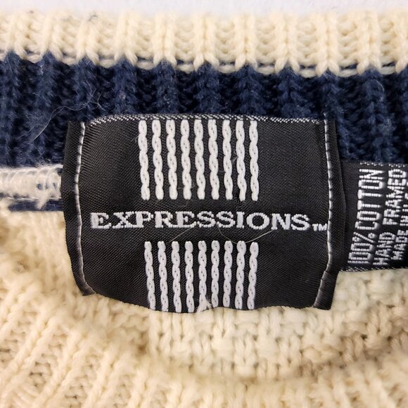 Vintage Expressions Men XL Hand Framed Cable Knit Cotton Sweater Cottagecore Ski - Picture 2 of 10